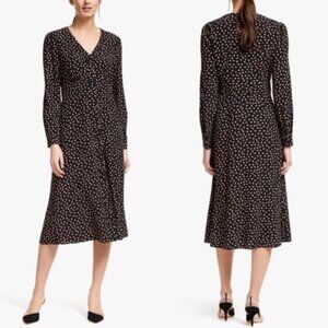 Boden Black Midi Dress with Cream Polka Dots